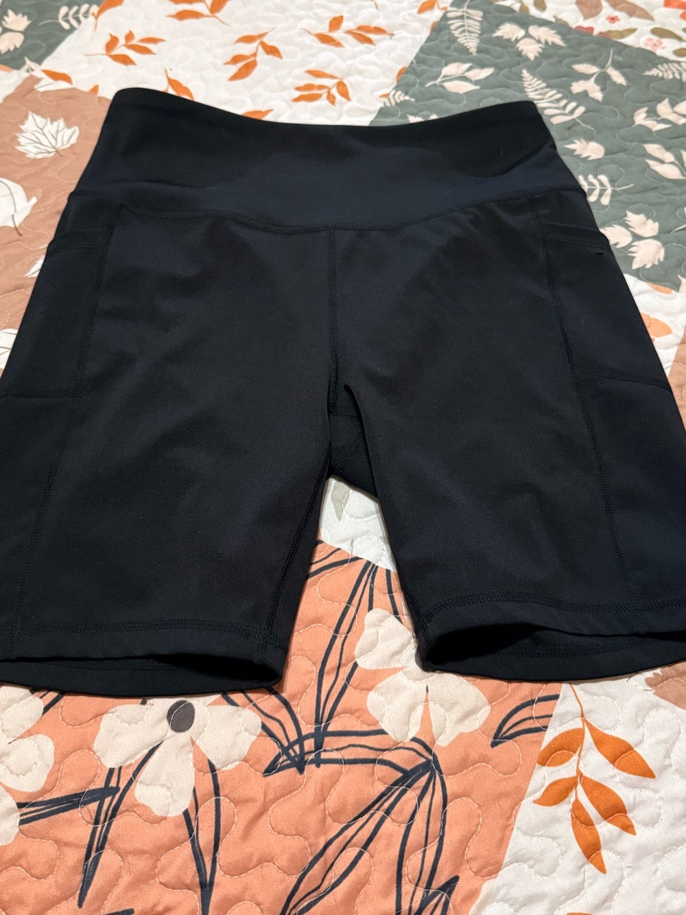 High-Rise Black Biker Shorts with Side Pockets